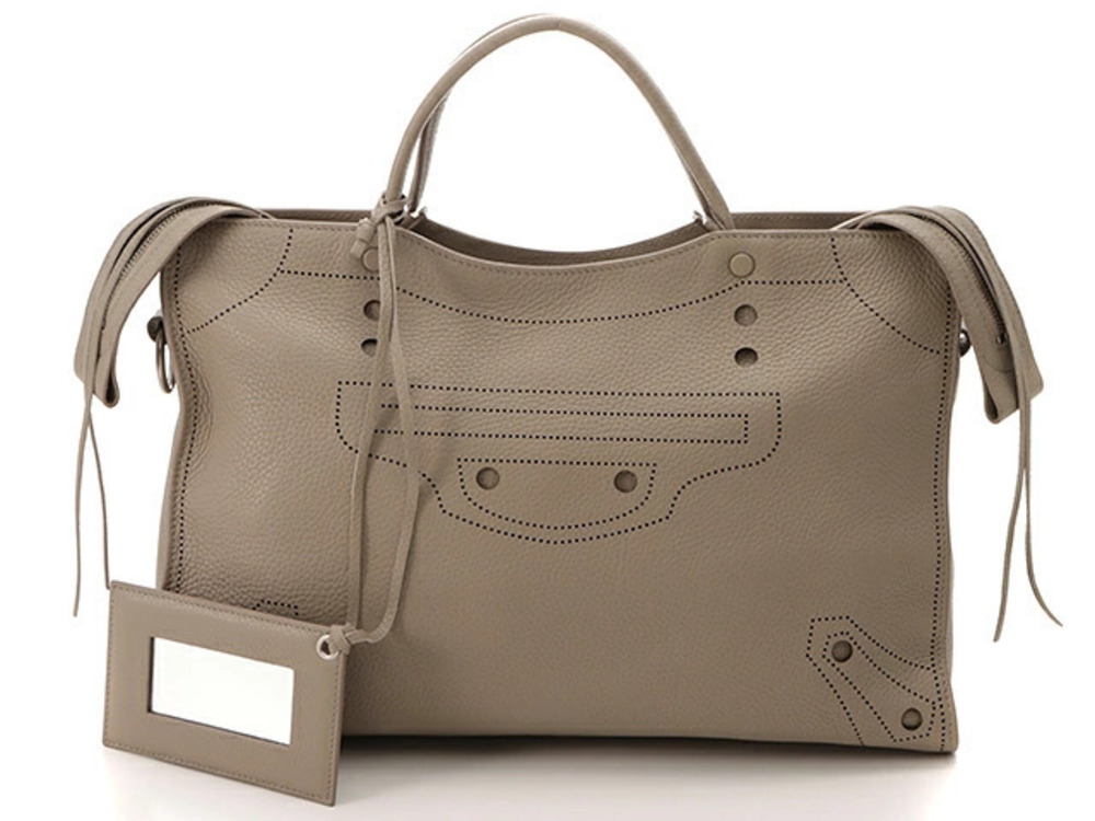 Balenciaga Blackout City Handbag Calfskin Greige Gray